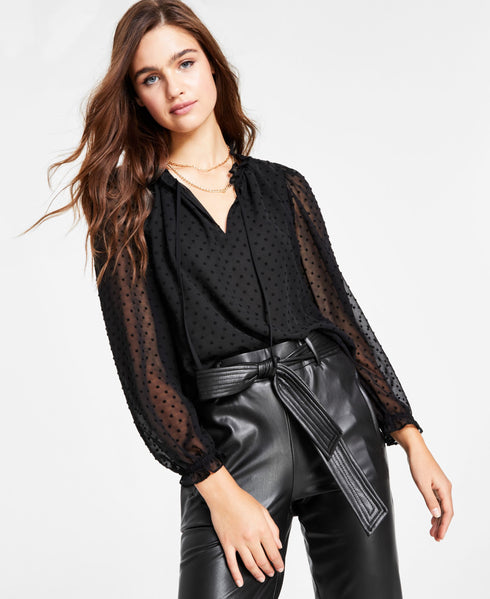 Bar III Womens Clip Dot Ruffle Top